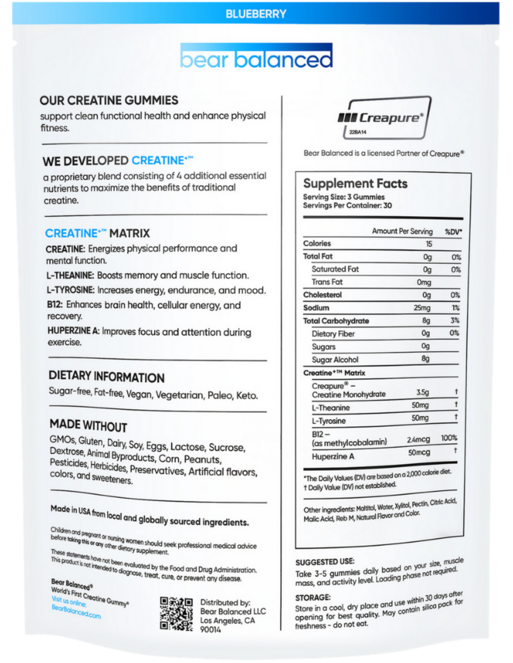 Creatine Gummies pouch — back