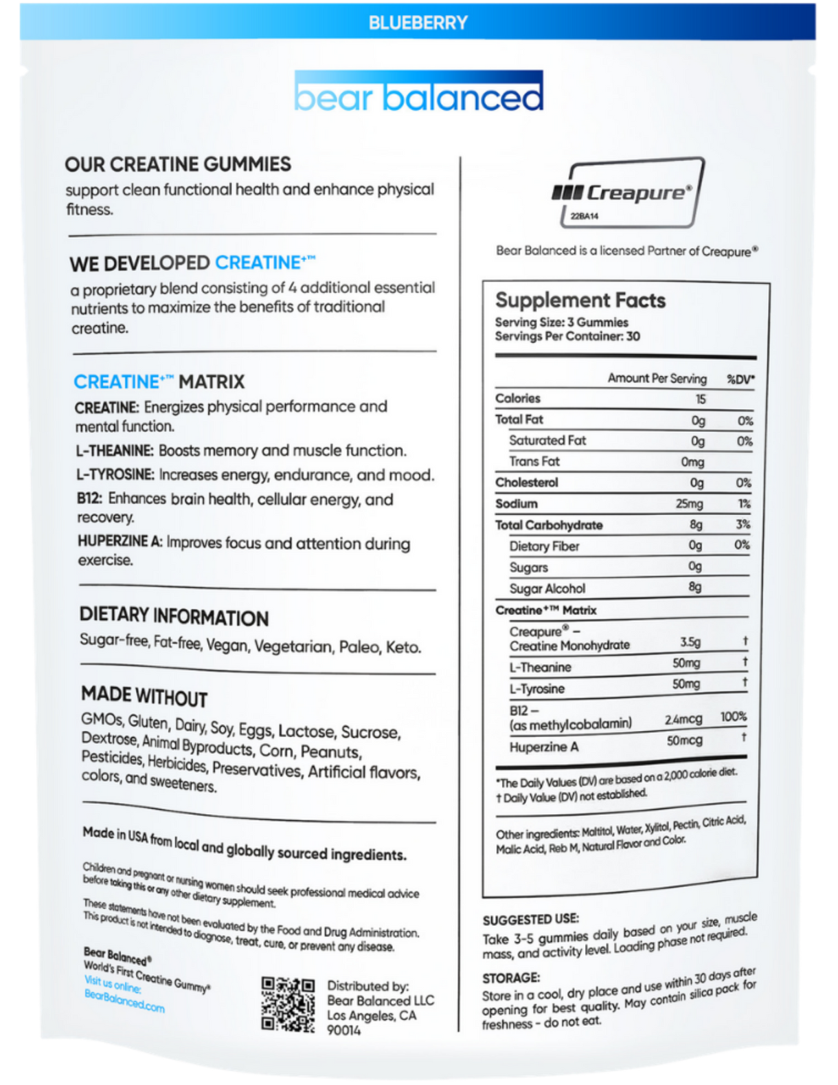 Creatine Gummies pouch — back
